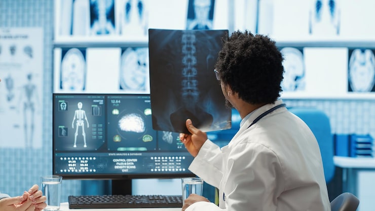 physician reviewing mri scan x ray results with patient medical office 482257 124775